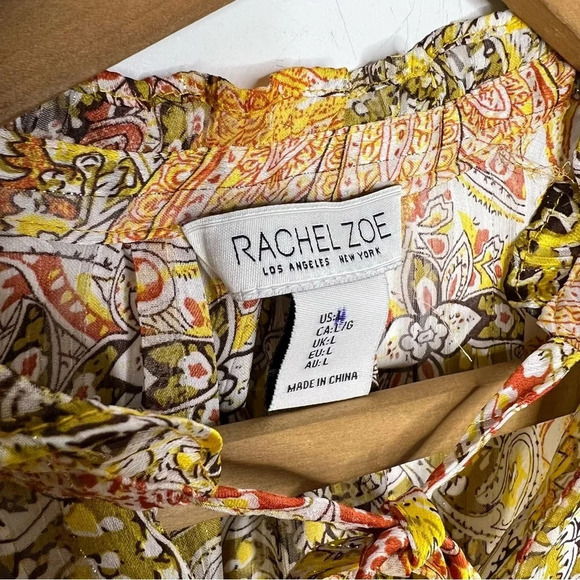 RACHEL ZOE Paisley Boho Print Metallic Stripe V Neck Popover Blouse - Picture 7 of 9